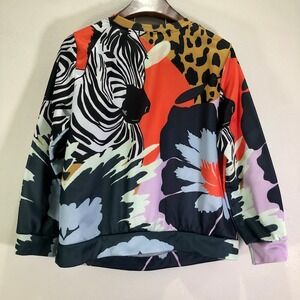 SHEIN Curve 2XL Zebra Leopard Floral Print Sweatshirt Mixed Media Pullover Top